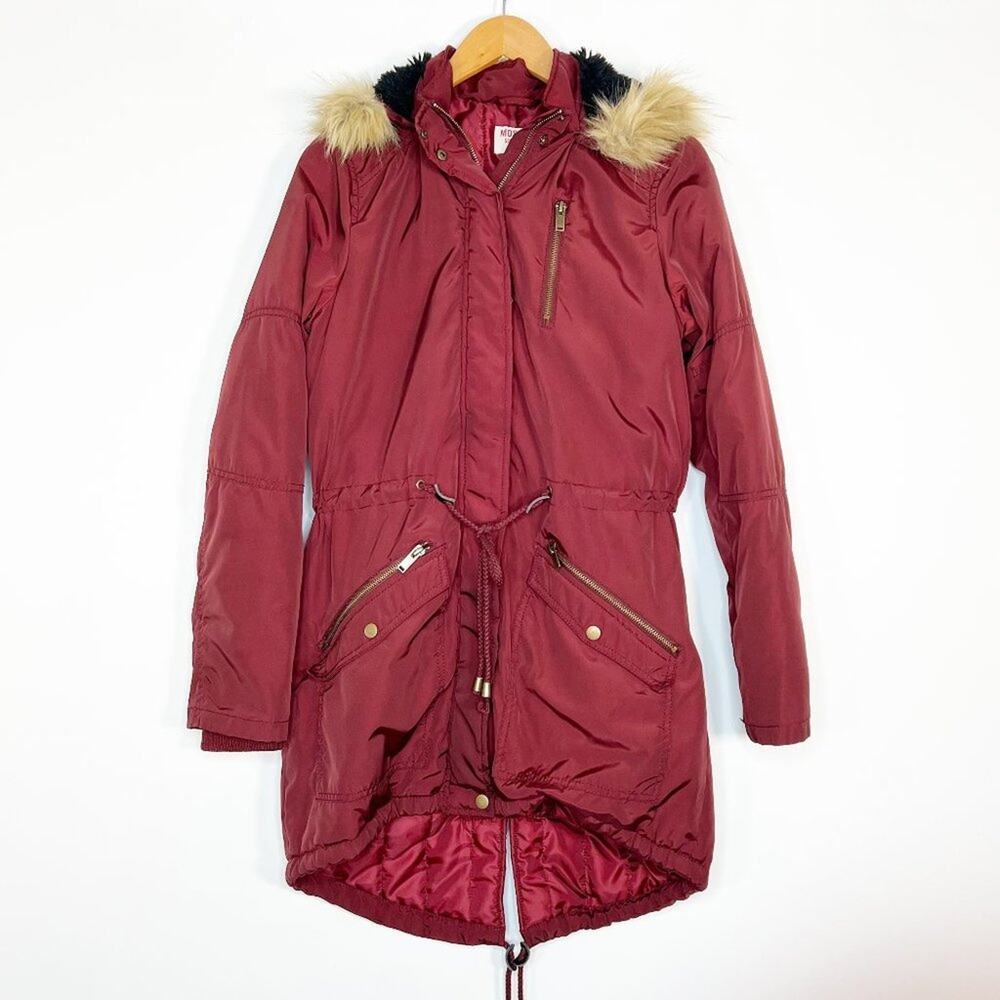 Mossimo Supply Co Burgundy Maroon Insulated Faux Fur Parka Coat Jacket Womens S